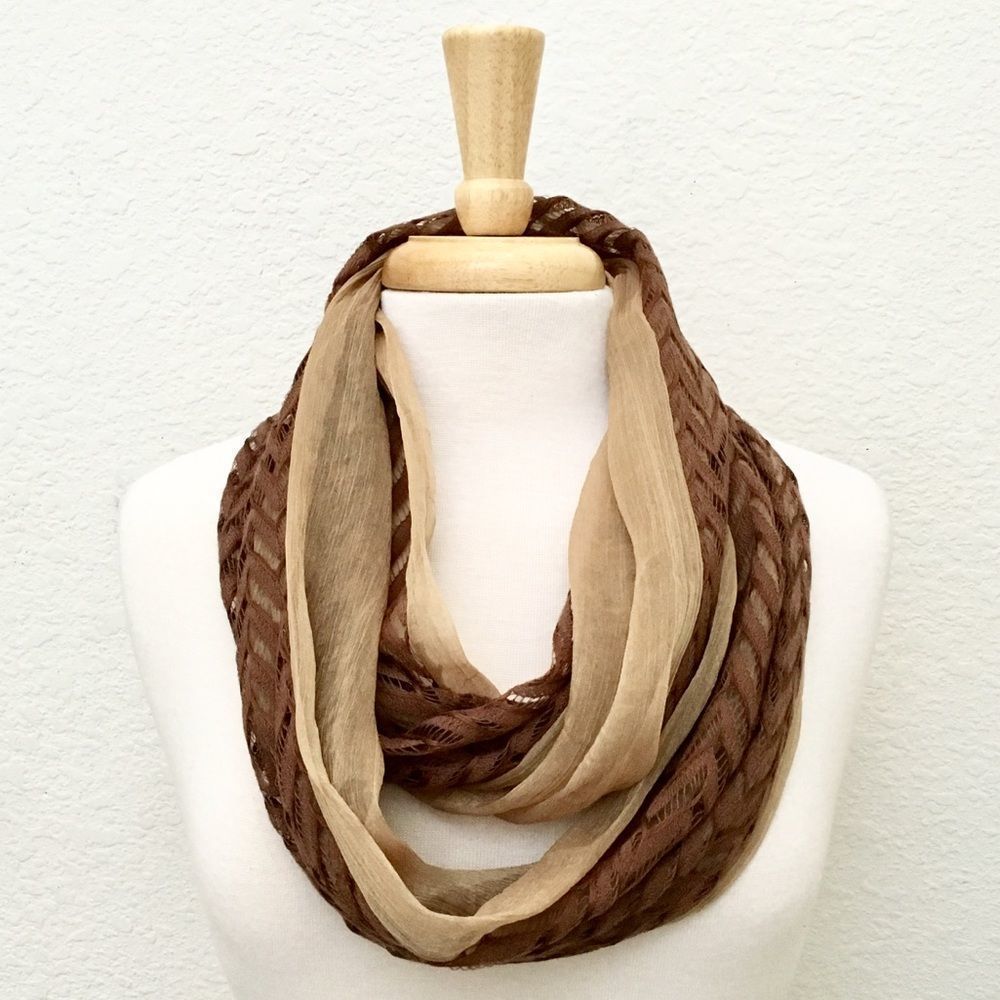 Herringbone Lace & Sheer Polyester Infinity Scarf
